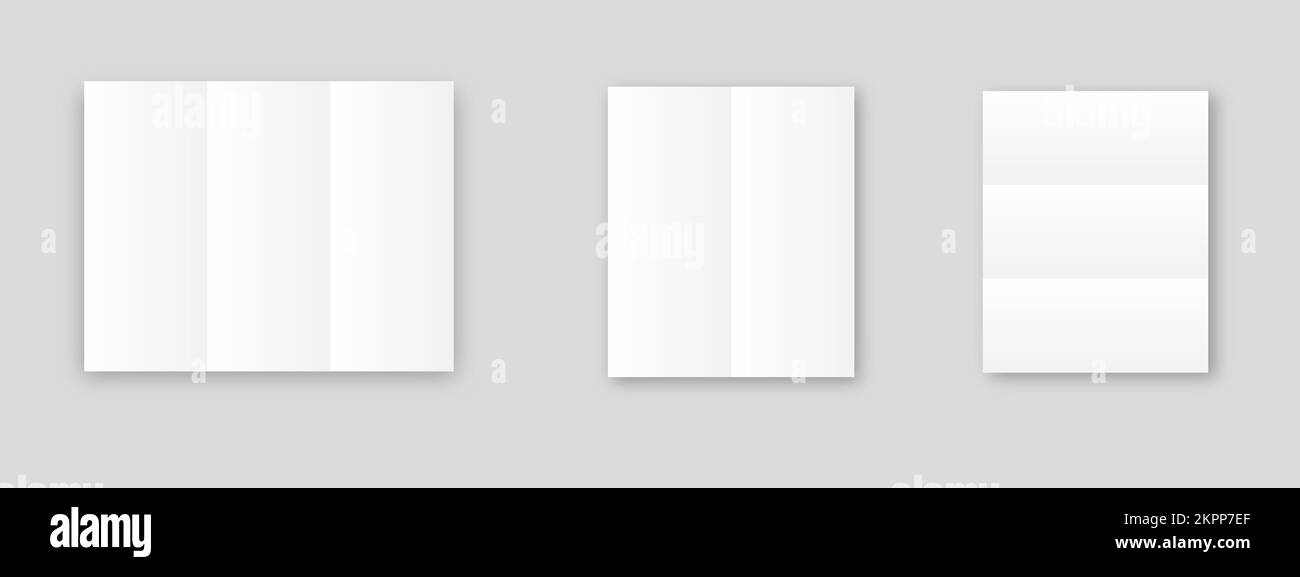 Blank trifold paper booklet with shadows. Vector illustration isolated