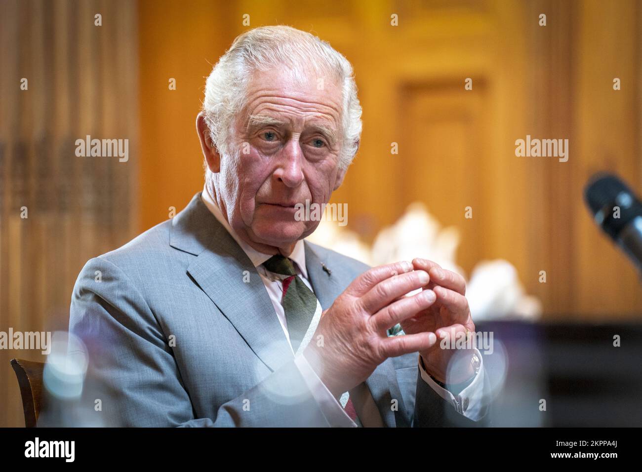 File photo dated 7/9/2022 of King Charles III who has described himself as enjoying taking on the 'most difficult challenges' as he appeared in a royal Grand Designs-style TV documentary. The programme, which was more than a decade in the making, tells the story of Charles's ambitious plan to restore the 18th-century stately home Dumfries House in Ayrshire, Scotland. Issue date: Monday November 28, 2022. Stock Photo