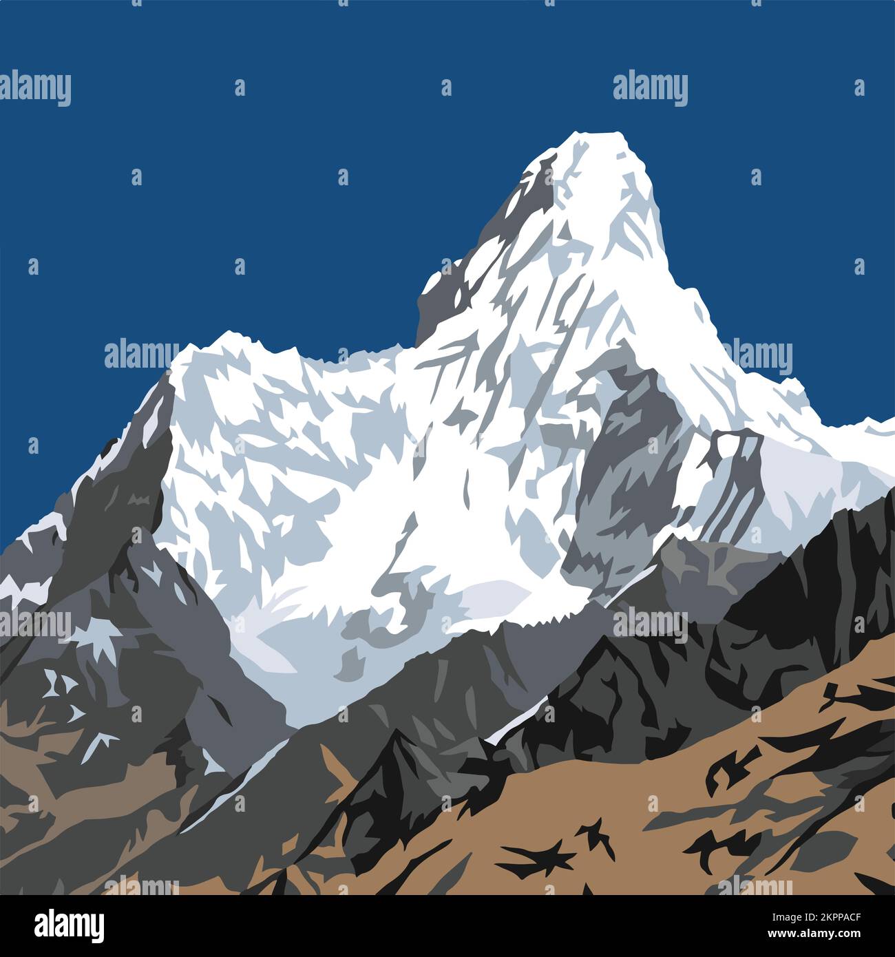 Mount Ama Dablam vector illustration, Himalayas mountains, Khumbu valley, Everest area, Nepal Stock Vector