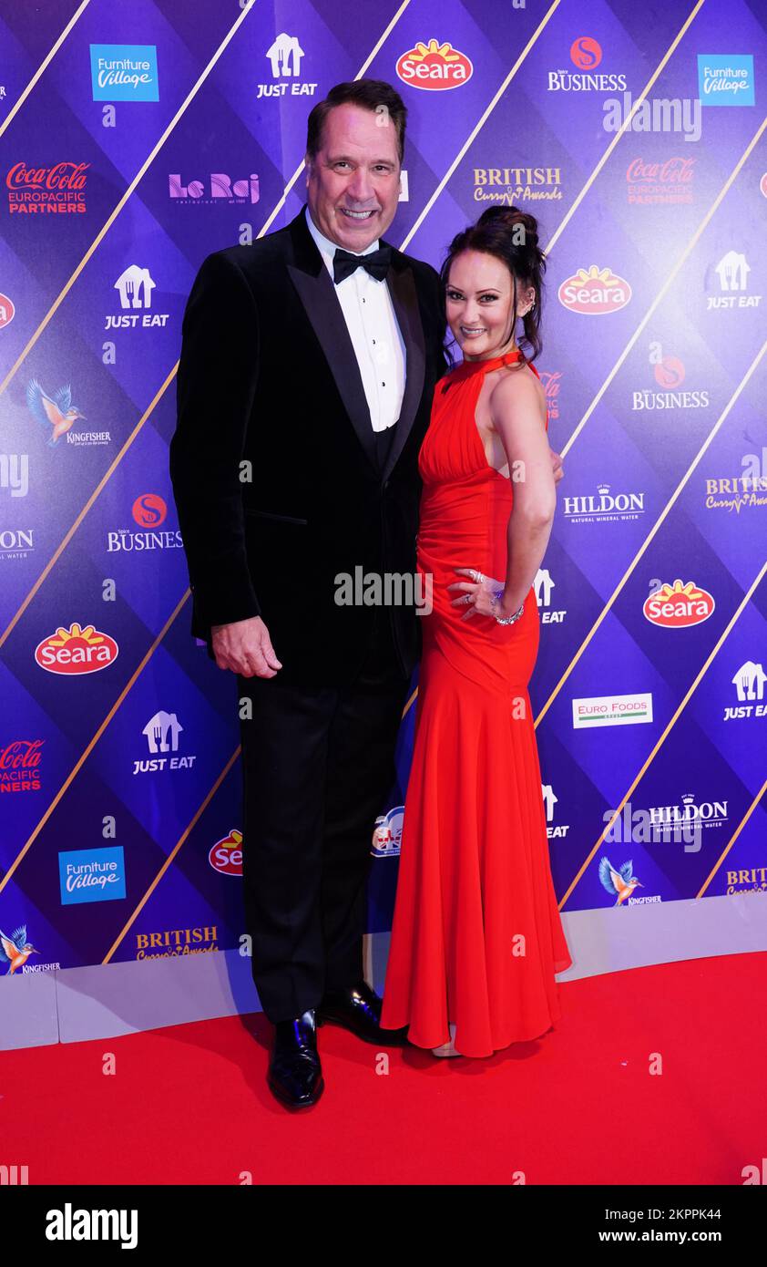 David Seaman and Frankie Poultney arrive at the British Curry Awards 2022 at Evolution London. Picture date: Monday November 28, 2022. Stock Photo