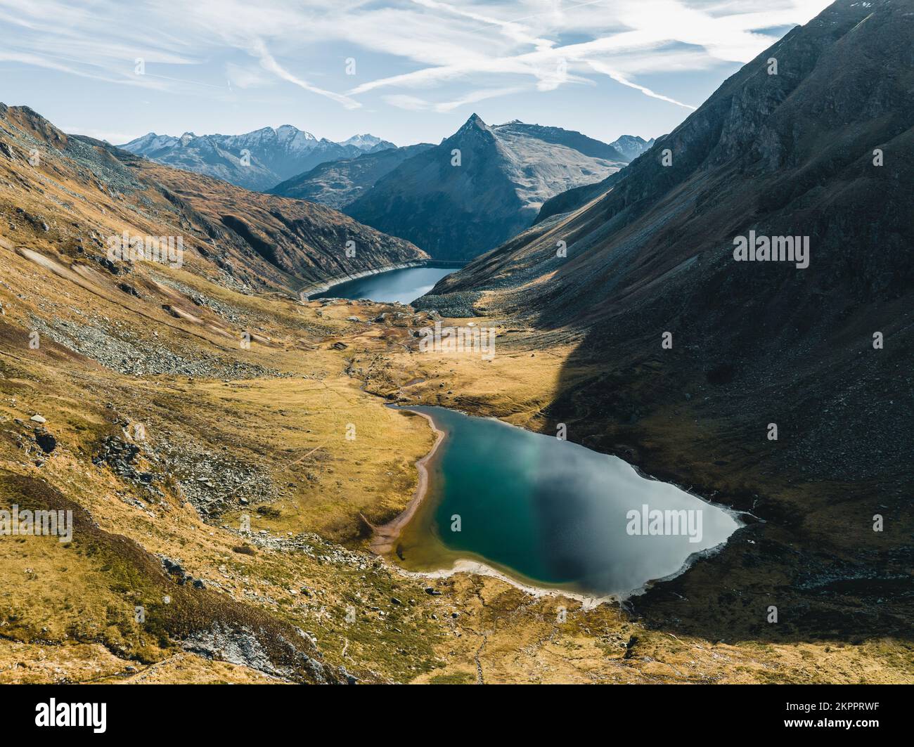 Aerial view of alpine lakes in autumn, Nassfeld, Sportgastein, Salzburg, Austria Stock Photo