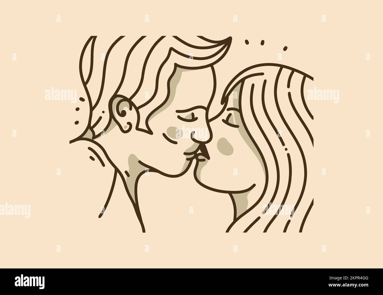 Romantic drawing of a kiss on the cheek. Cute couple sketch. Poster