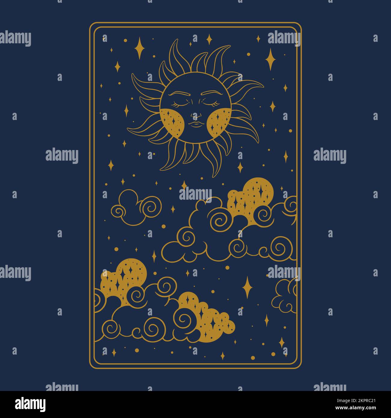 Tarot aesthetic golden card. Occult tarot design for oracle card covers. Vector illustration isolated in blue background Stock Vector