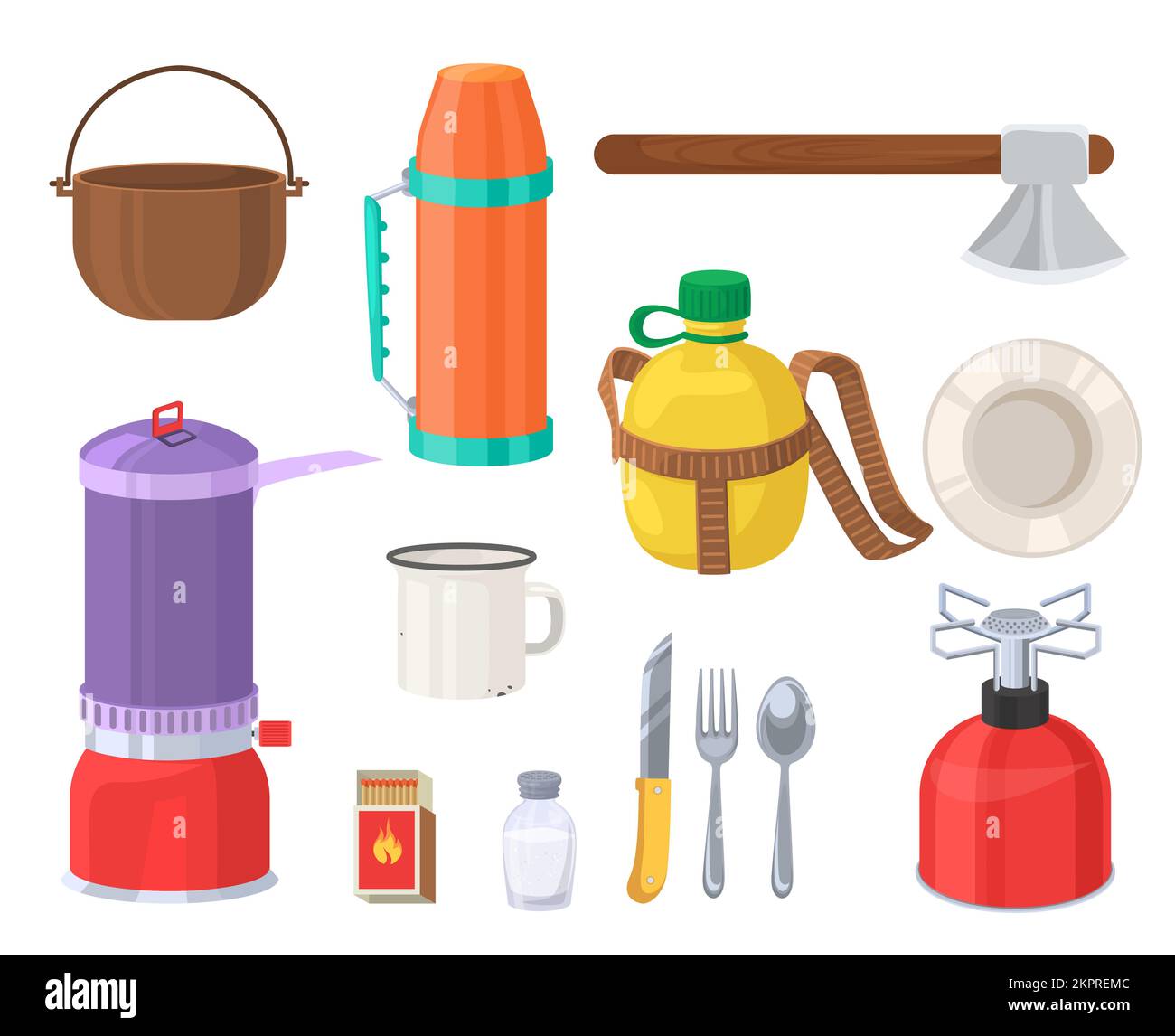 Camping kitchenware and travel supplies vector set Stock Vector Image