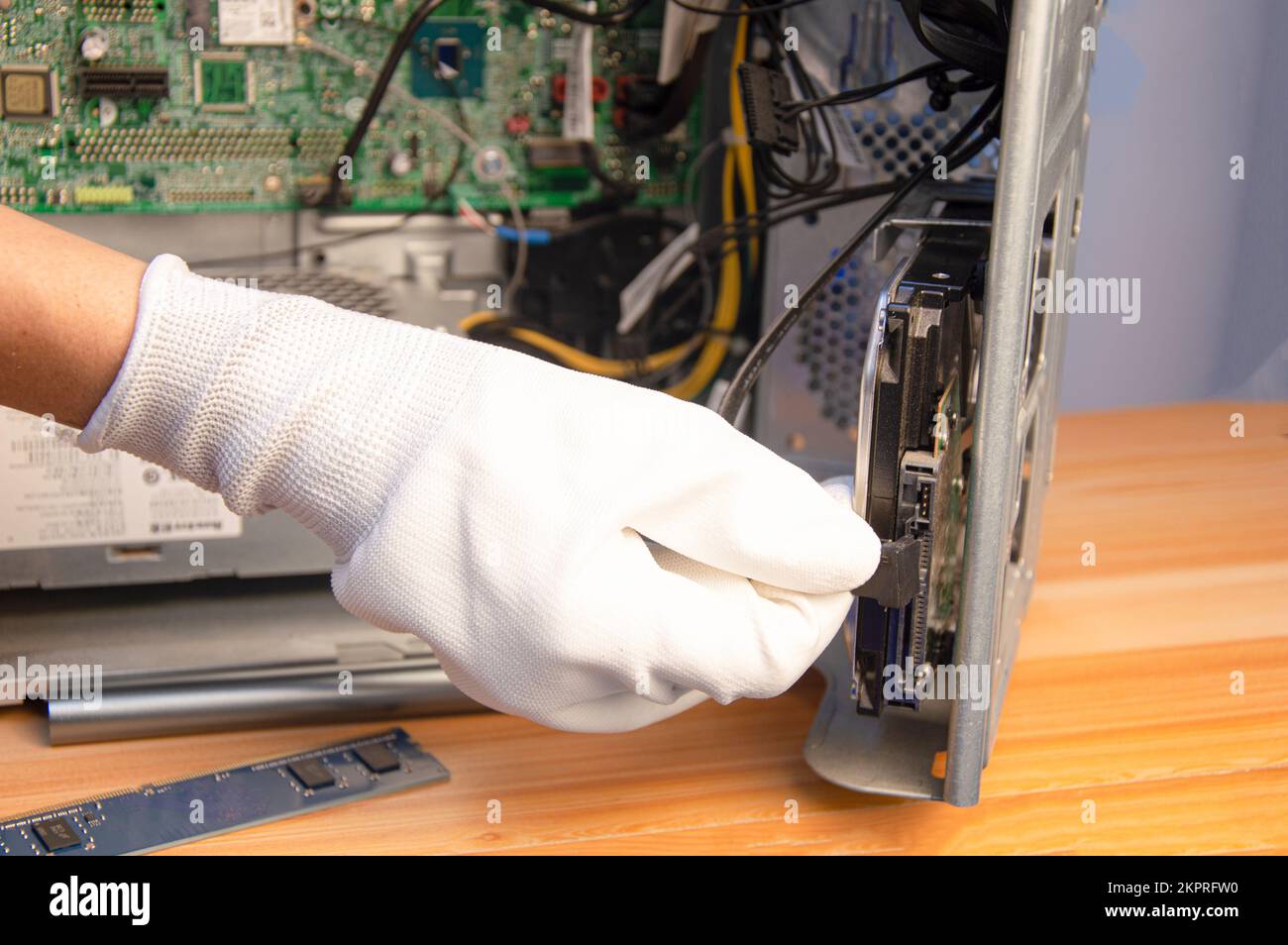 side view technician repairing computer Stock Photo