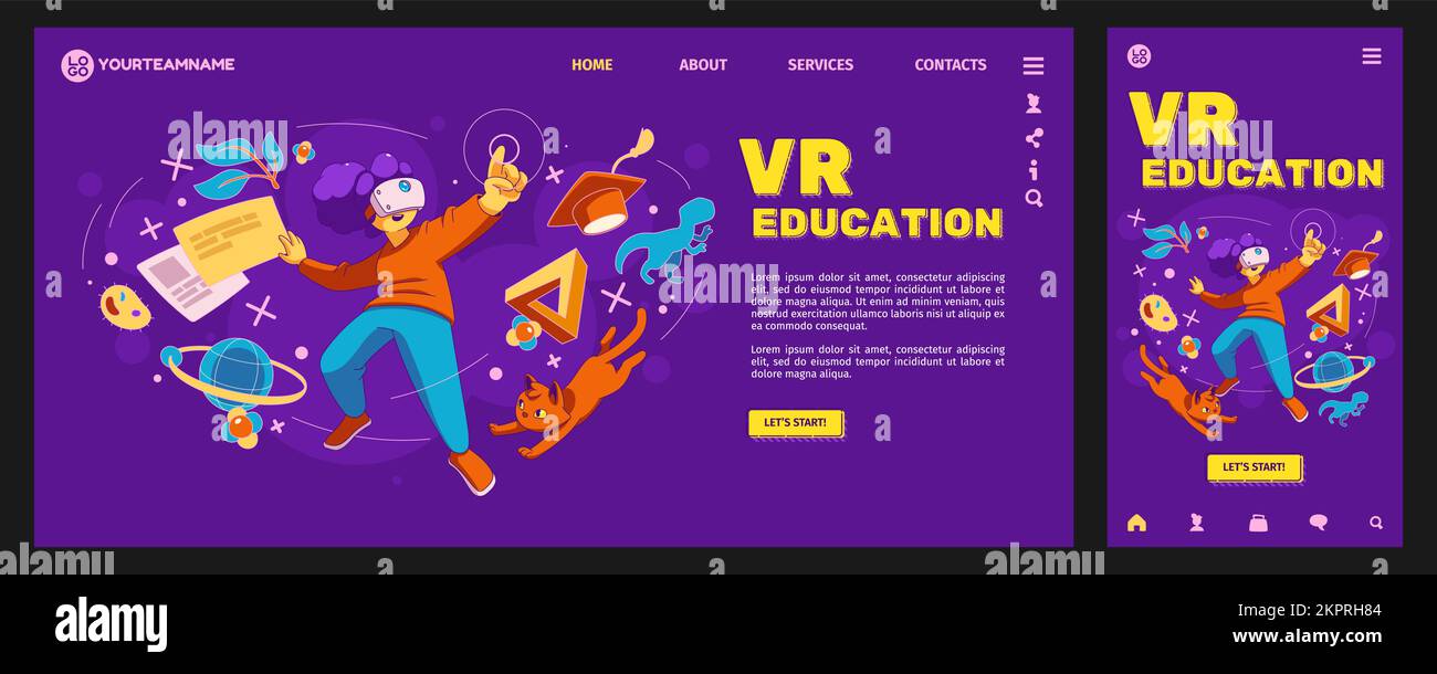 VR education landing page and mobile app template set. Contemporary