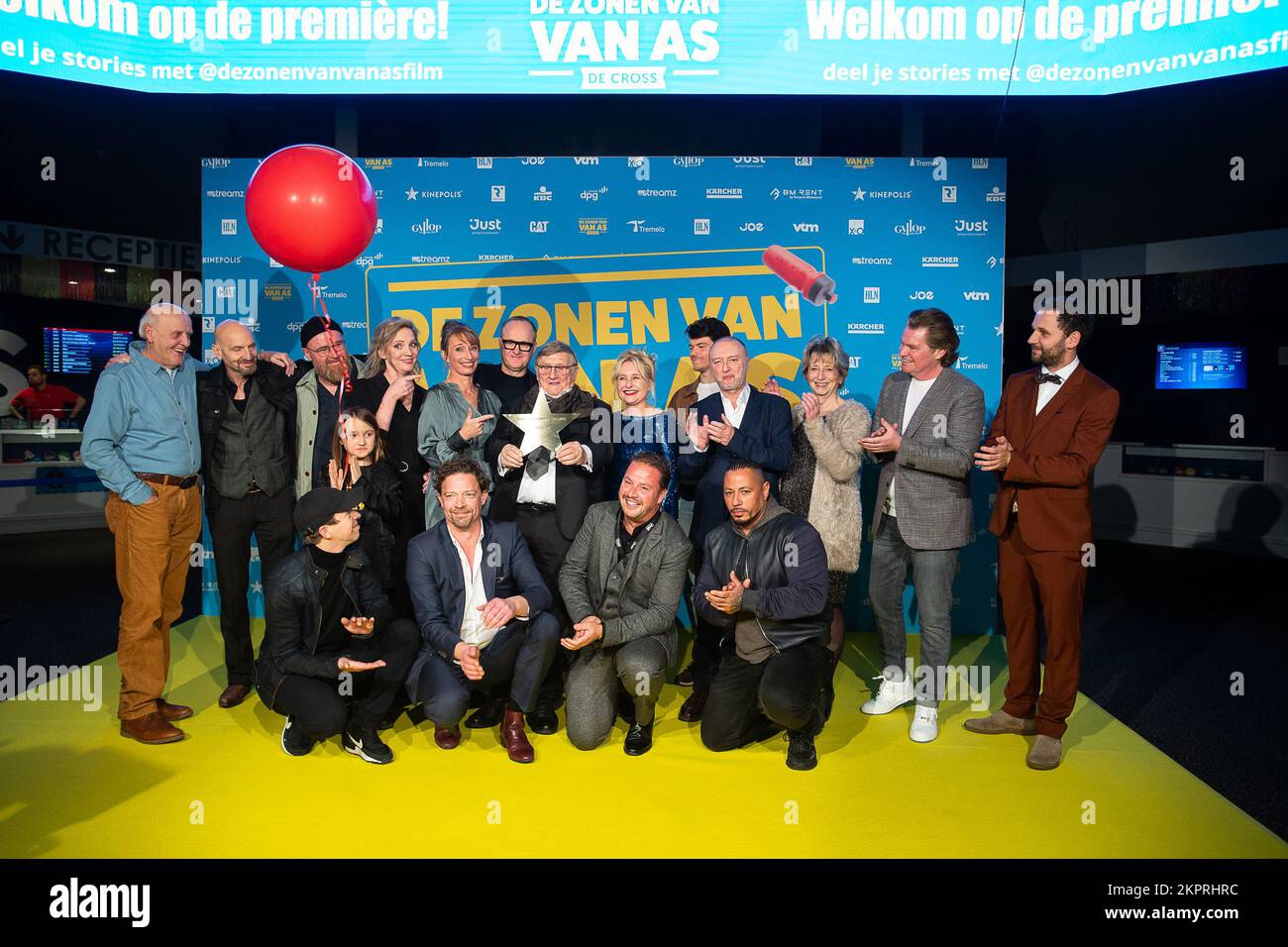 Cast pictured during the premiere of the movie 'De Zonen van Van As - De Cross', at the Kinepolis cinema in Antwerp on Monday 28 November 2022. BELGA PHOTO JAMES ARTHUR GEKIERE Stock Photo