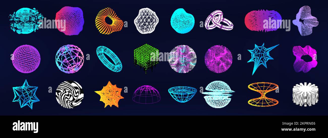 Spheres 3D in retrofuturistic style. Universal geometric shapes Stock Vector