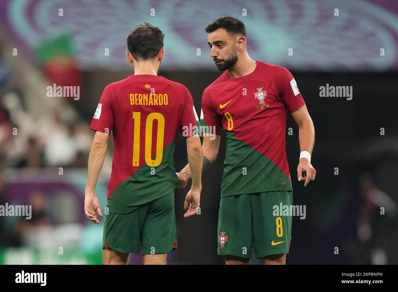 Bernardo Silva and Bruno Fernandes of Portugal during the FIFA World