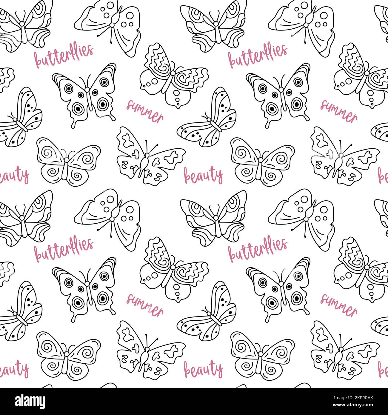 Butterflies pattern. Seamless background with doodle flying insects