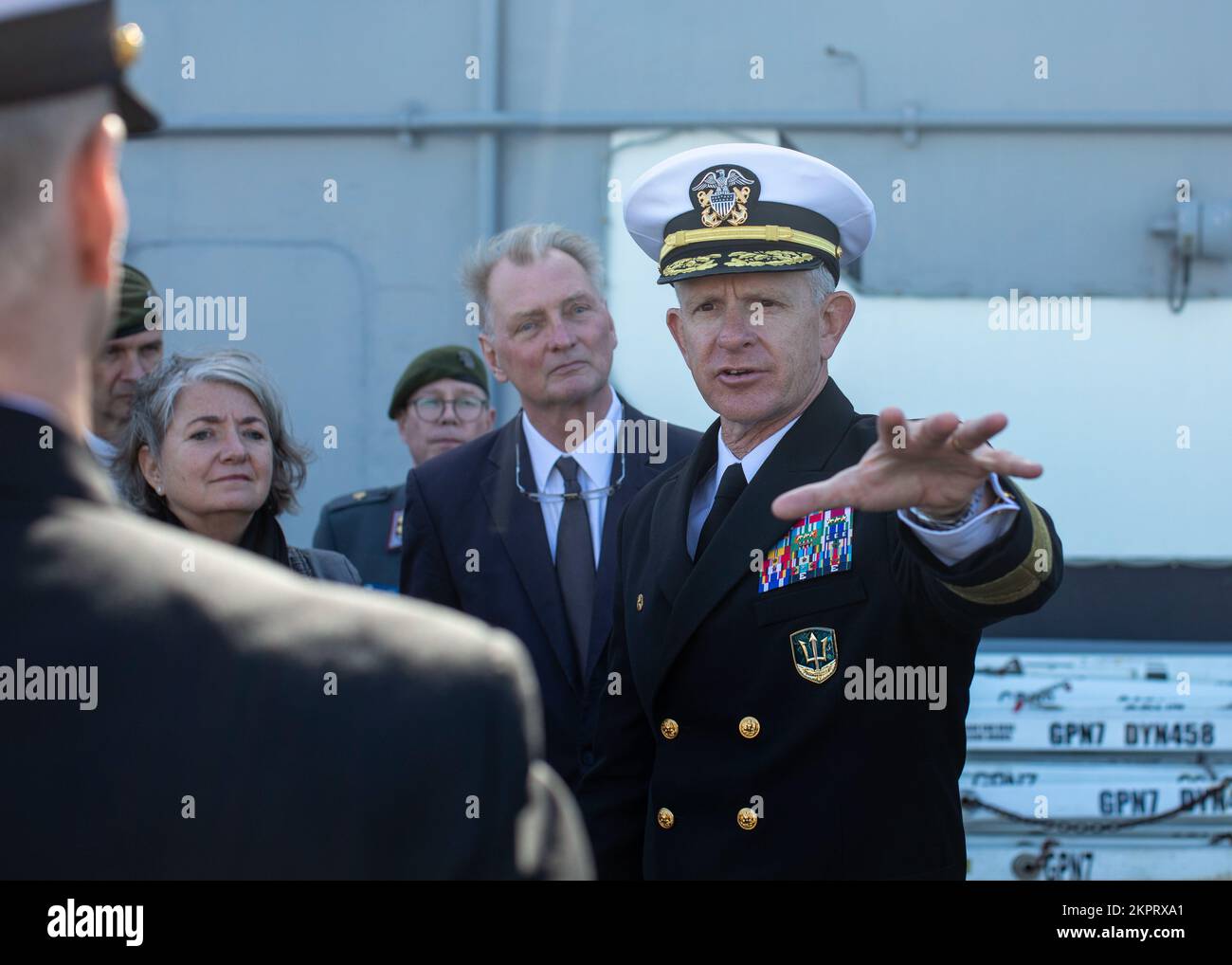 221103-N-OM737-1072  NORFOLK, Va. (Nov. 3, 2022) Swedish and Finnish ambassadors, and Vice Adm. Daniel Dwyer, Commanding Officer of Joint Force Command Norfolk tour the Wasp-class amphibious assault ship USS Bataan’s (LHD 5) medical facilities Nov. 3, 2022. Swedish and Finnish ambassadors visited Bataan to learn more about the U.S Navy’s capabilities and integration within the alliance. Stock Photo