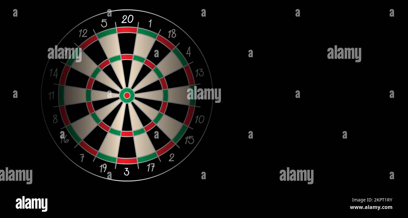Cartoon dart board symbol. Dartboard icon. color and twenty, black, green or white game board and darts game. goal target competition sign. Sports equ Stock Photo