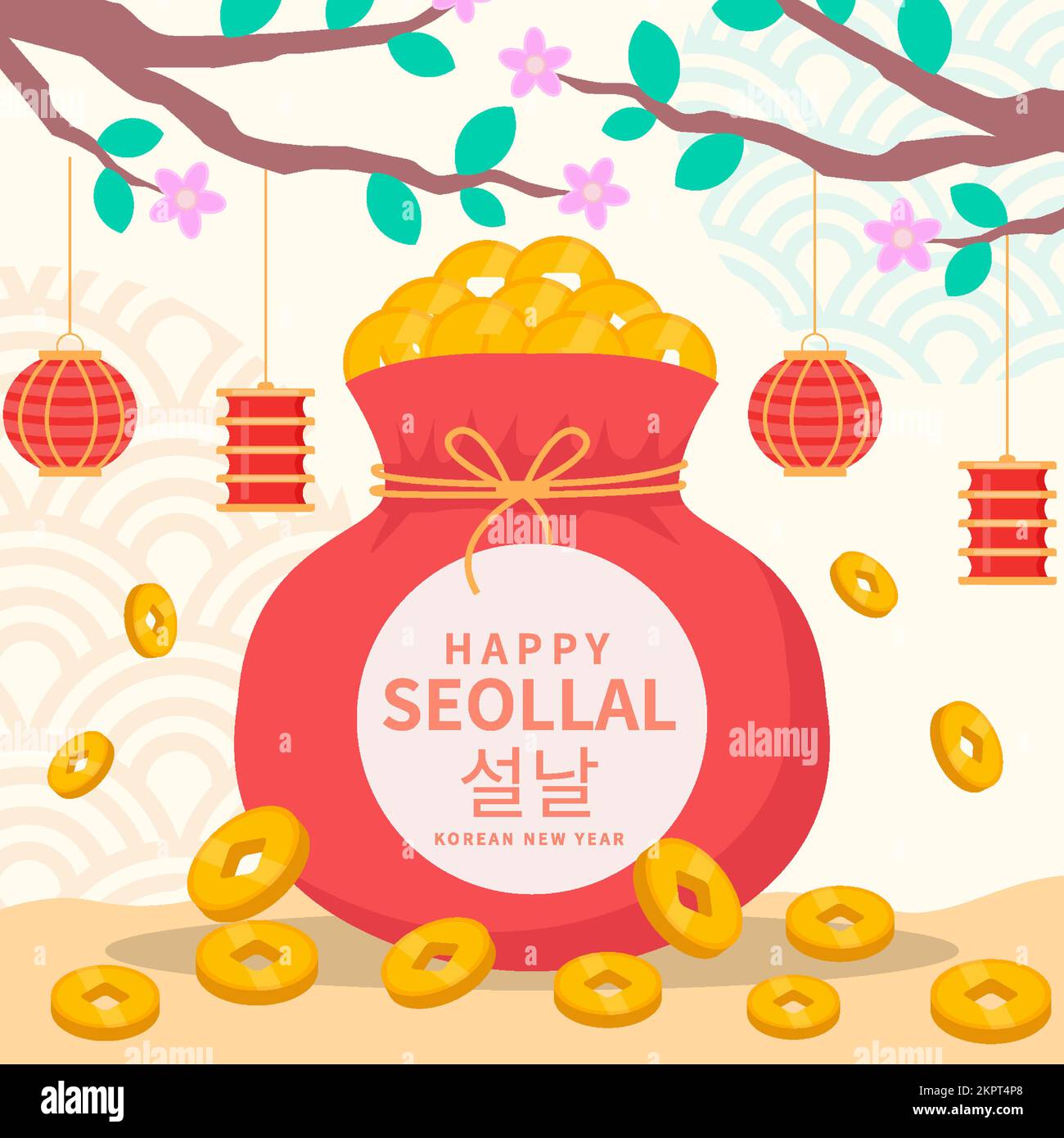 happy seollal design illustration concept in flat design Stock Vector