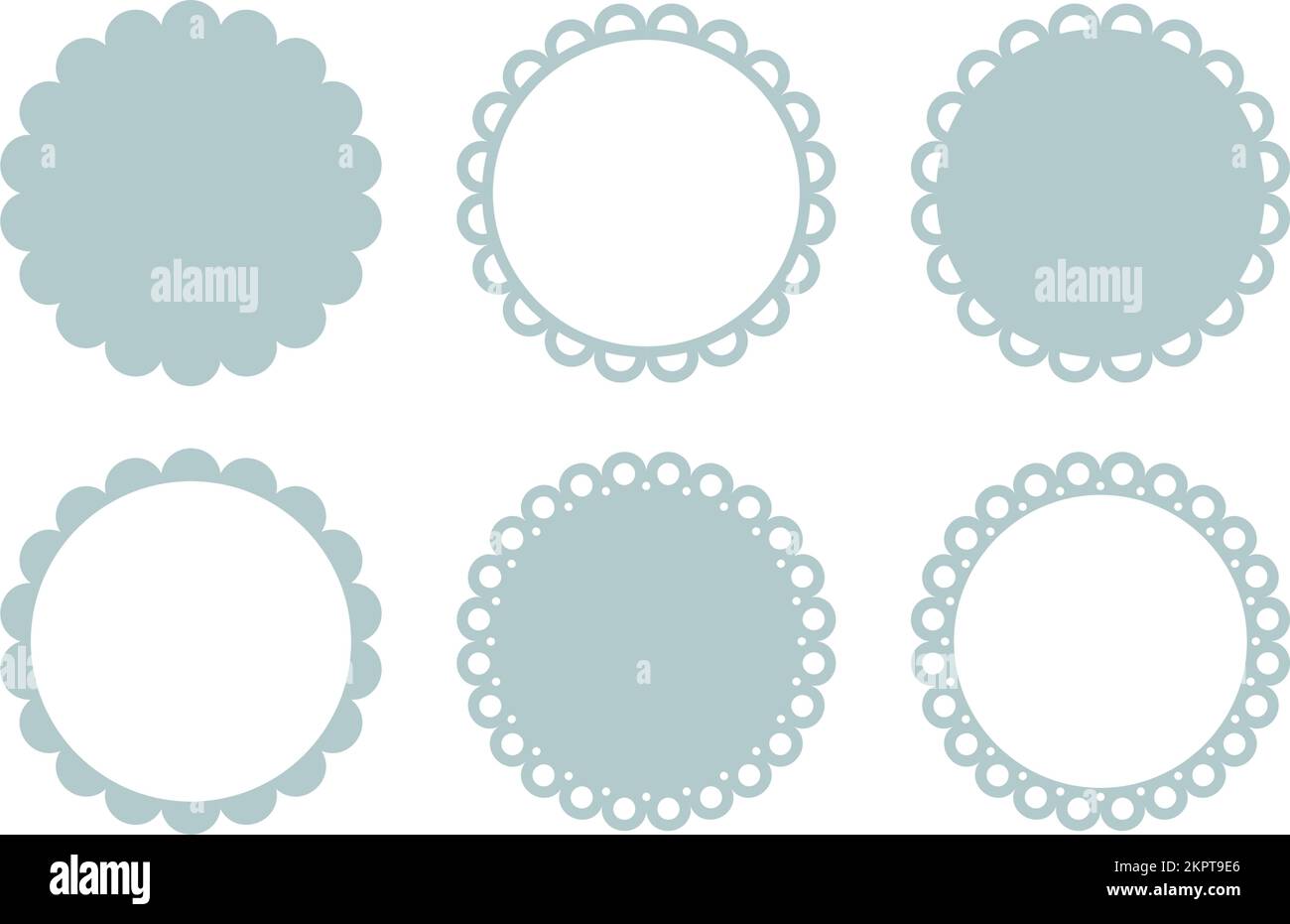 Circle scalloped frame. Scalloped edge round shape. Simple label and