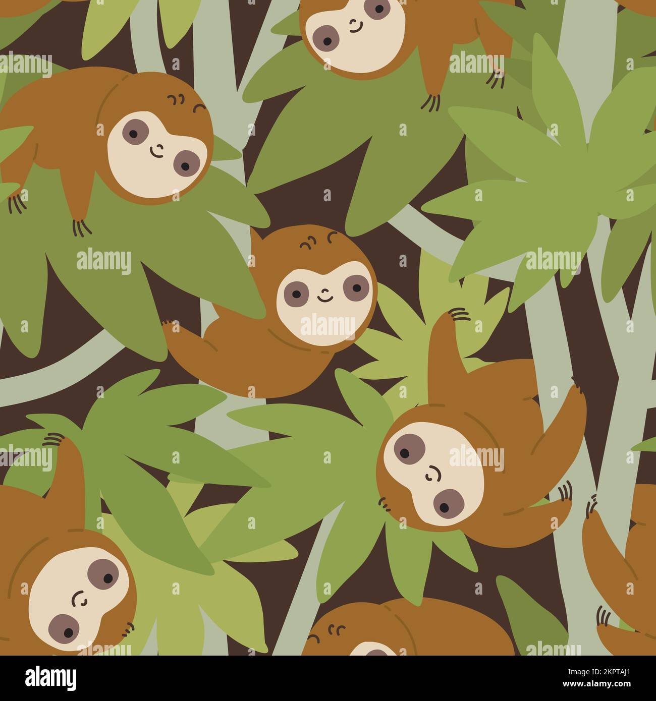 Sloth animals on the trees, seamless pattern. Stock Vector