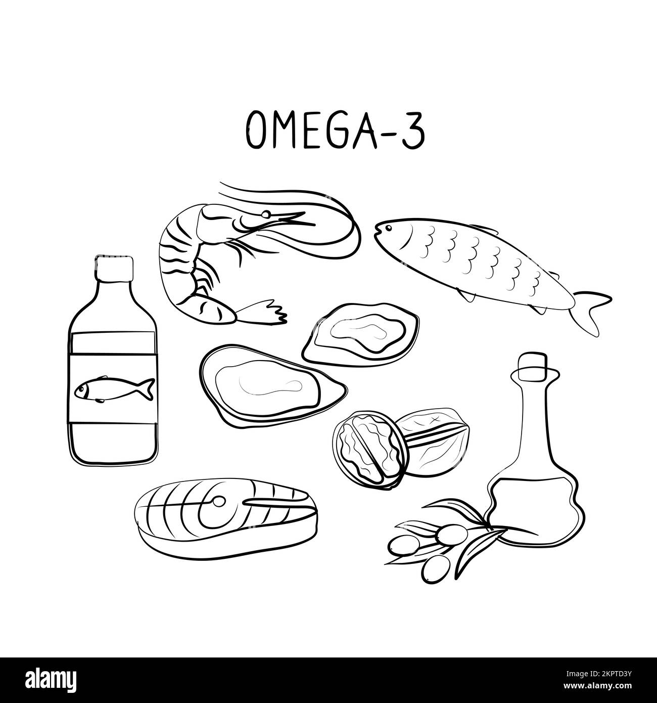 Omega3containing food. Groups of healthy products containing vitamins