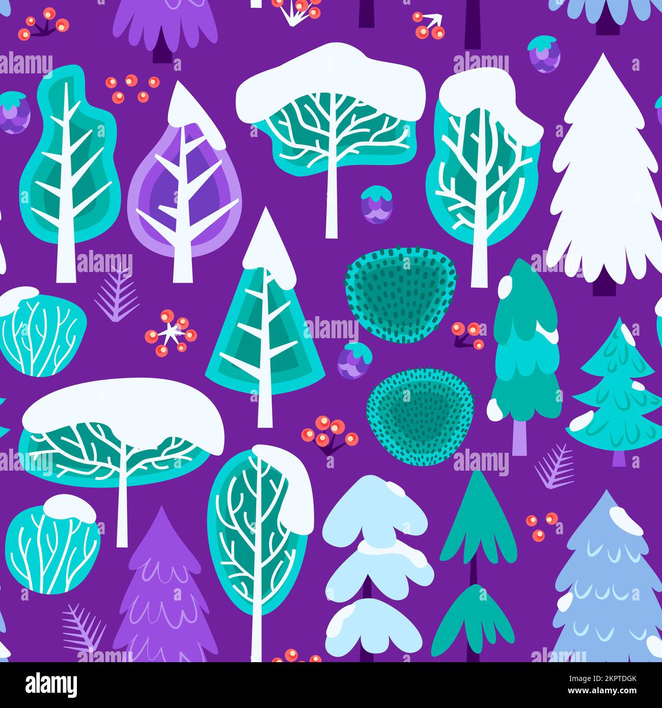 Snow Winter Purple Seamless Pattern Stock Vector