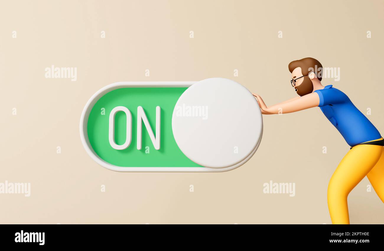 A businessman turning on an on off toggle switch. 3D Rendering Stock ...