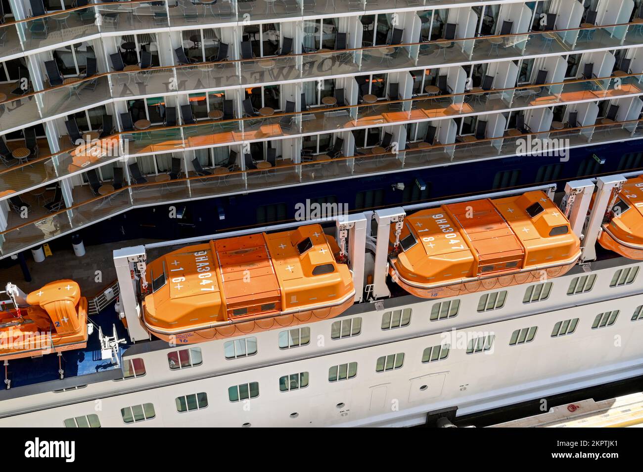 Kusadasi, Turkey - May 2022: Ariel view of bright orange lifeboats ...