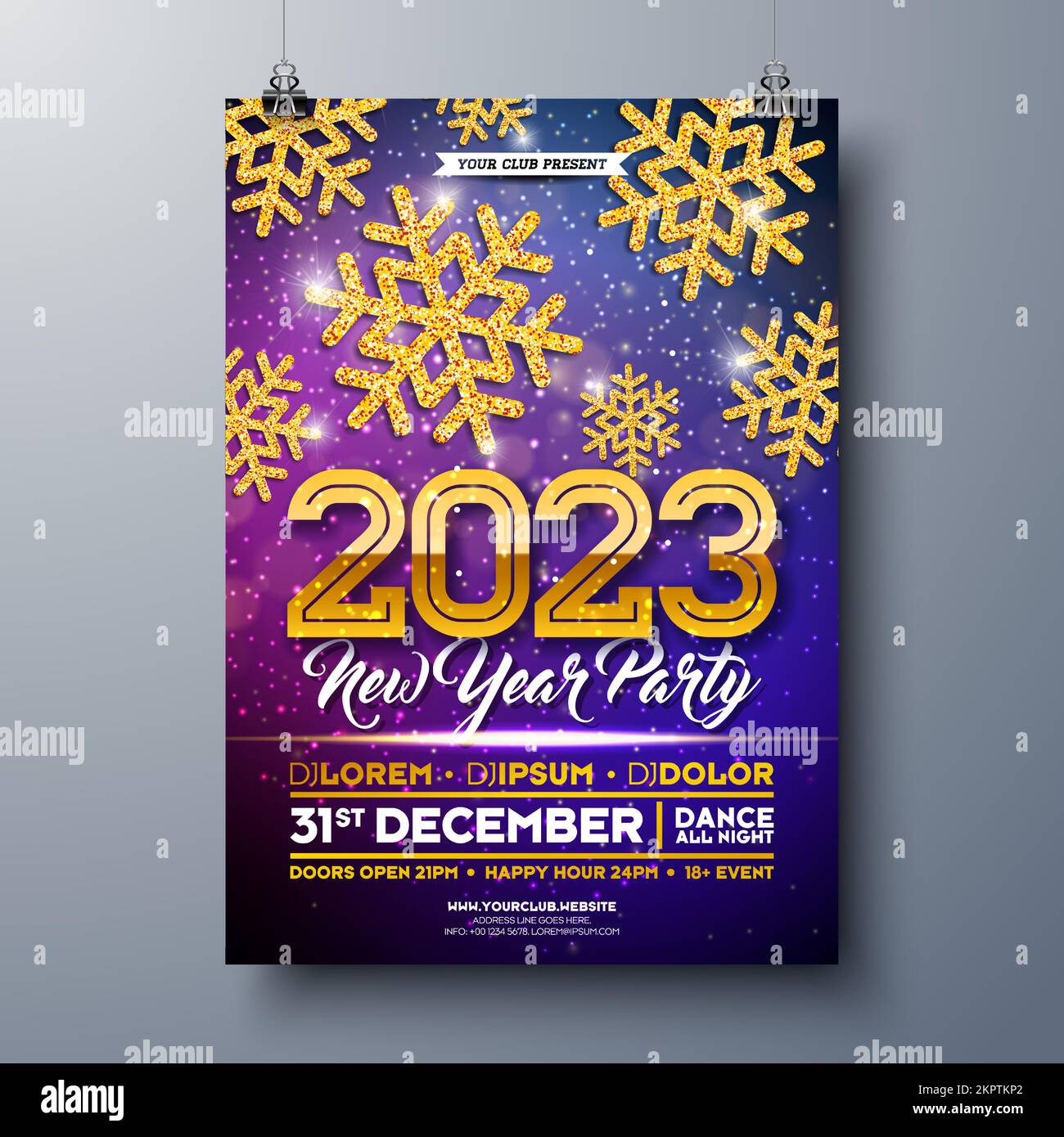 2023 New Year Party Celebration Poster Template Illustration with Gold