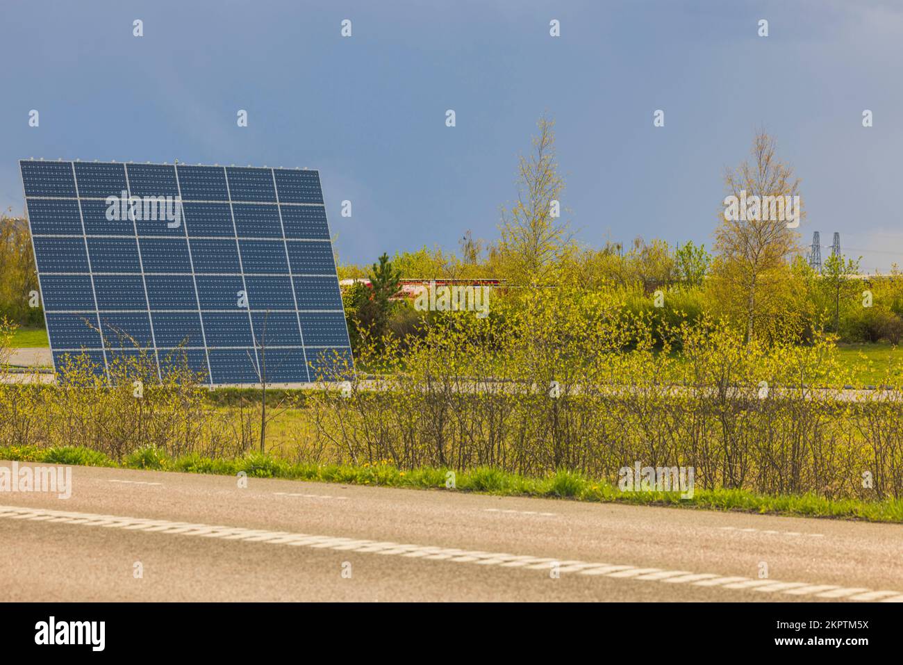 Exhibition sample of production of solar panels along highway. Sweden