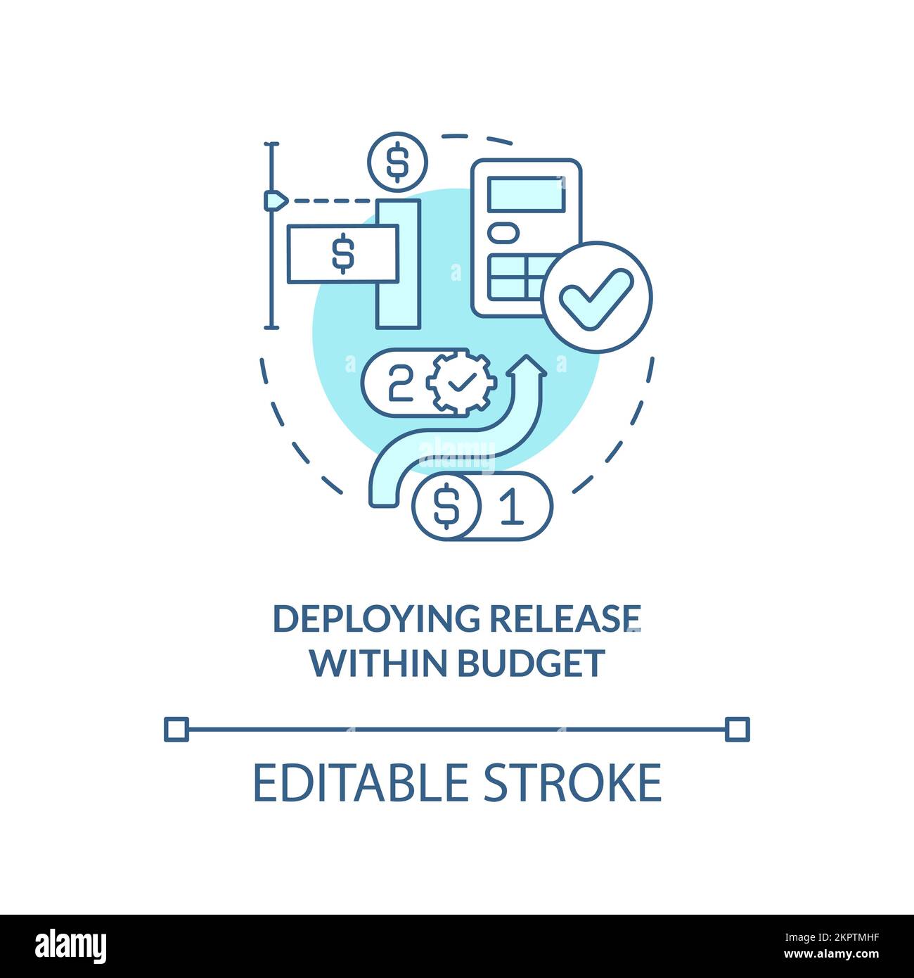 Deploying within budget turquoise concept icon Stock Vector