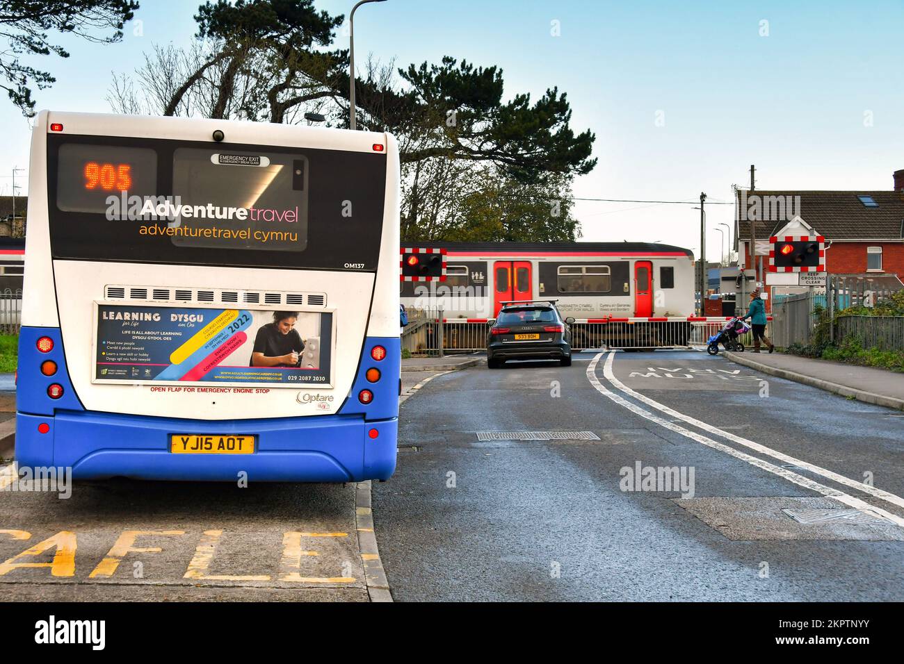 Rhoose, Wales November 2022 Public service bus at a bus stop next to