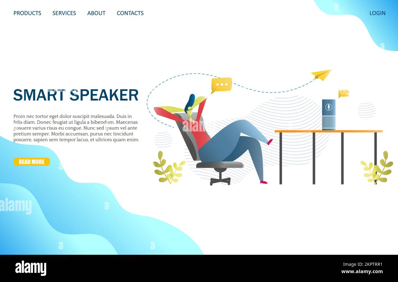Smart speaker vector website landing page design template Stock Vector