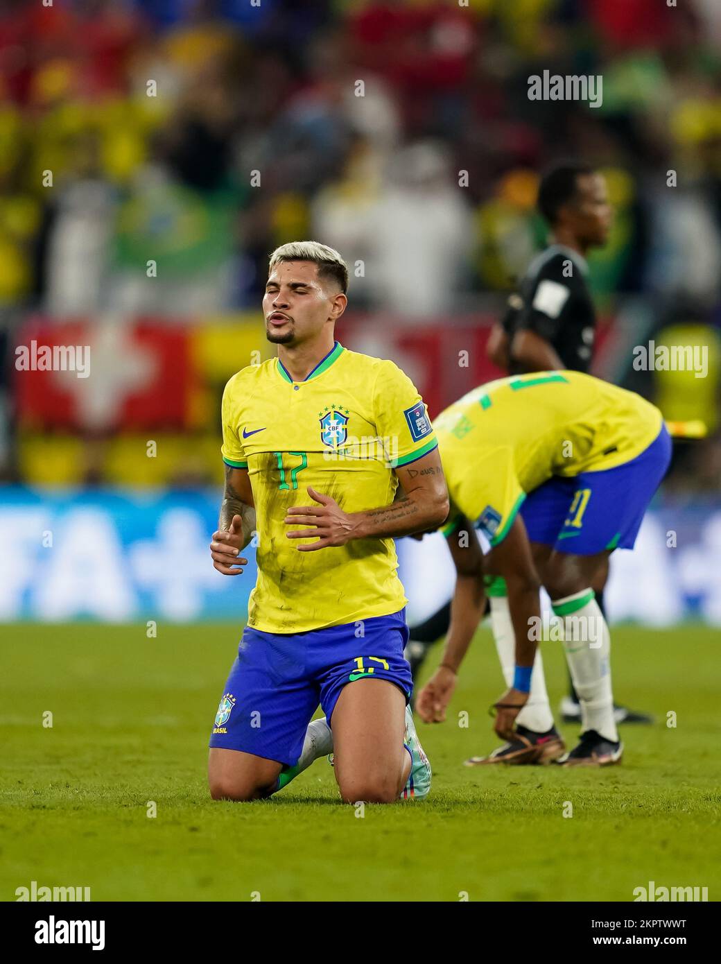DOHA, QATAR - NOVEMBER 28: Player of Brazil Bruno Guimarães reacts after the FIFA World Cup Qatar 2022 group G match between Brazil and Switzerland at Stadium 974 on November 28, 2022 in Doha, Qatar. (Photo by Florencia Tan Jun/PxImages) Stock Photo