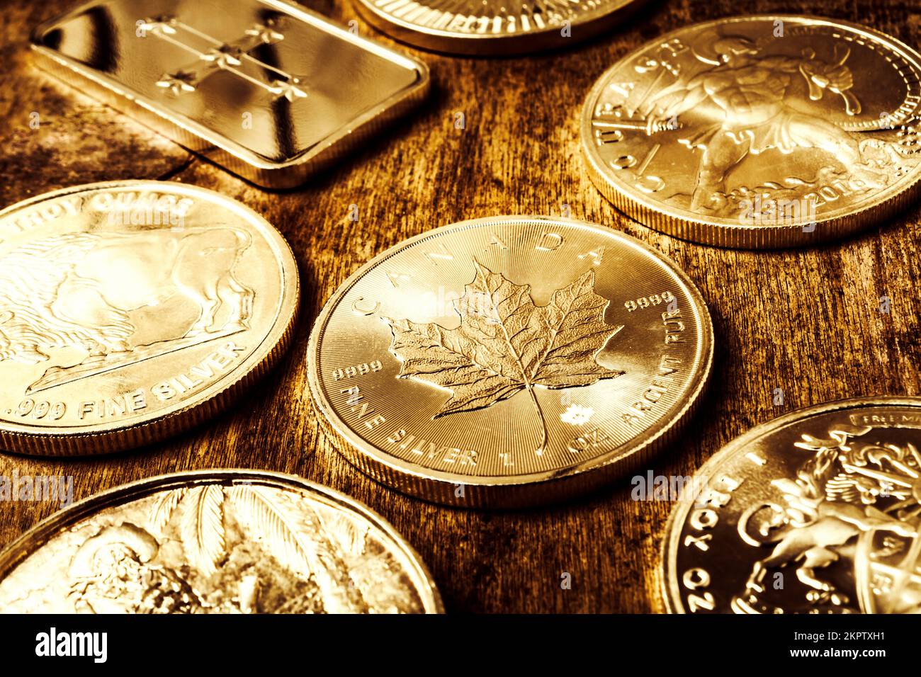 Horizontal coin collection in shiny silver form. Treasures from the