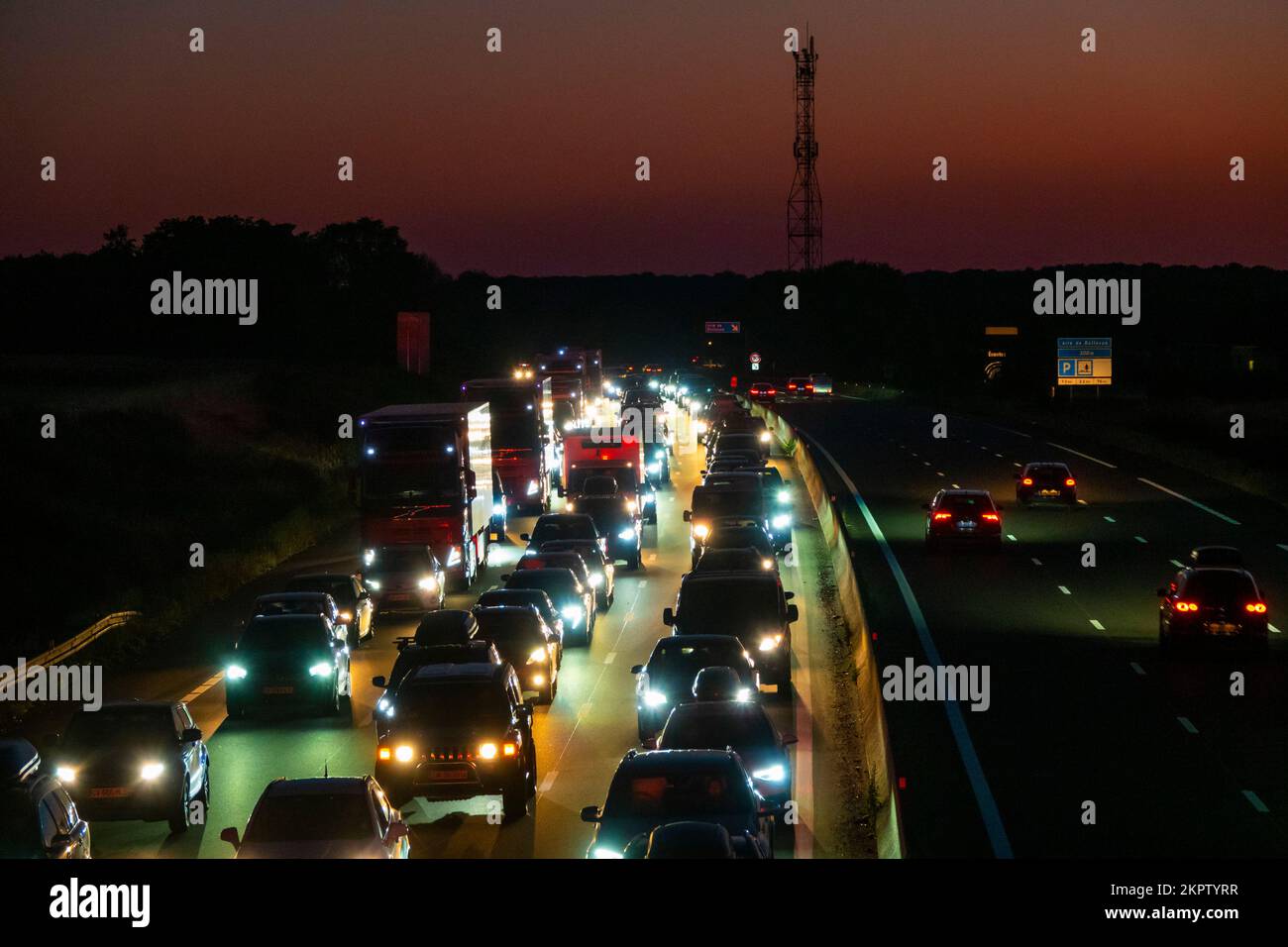 France, Loiret (45), Orleans, traffic jam at nightfall on the A10