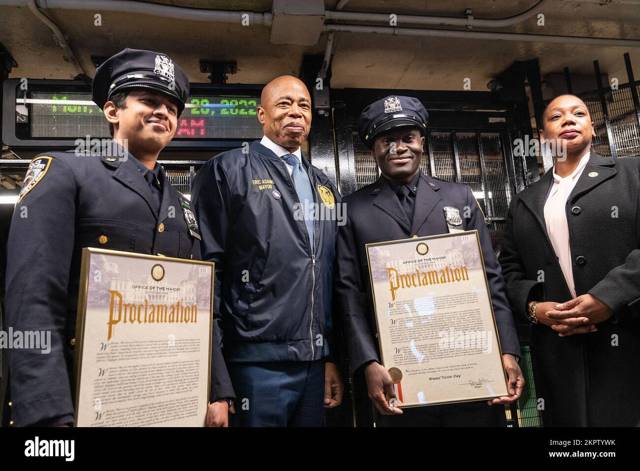 PO Taufique Bokth, Mayor Eric Adams, PO Brunel Victor, Police