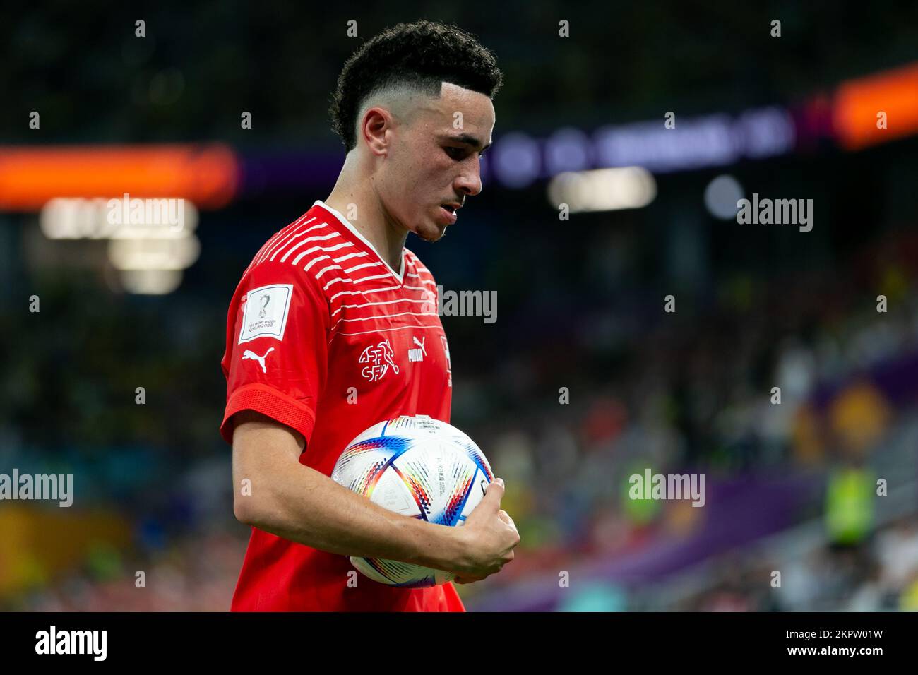 DOHA, QATAR - NOVEMBER 28: Player of Switzerland Ruben Vargas during the FIFA World Cup Qatar 2022 group G match between Brazil and Switzerland at Stadium 974 on November 28, 2022 in Doha, Qatar. (Photo by Florencia Tan Jun/PxImages) Stock Photo