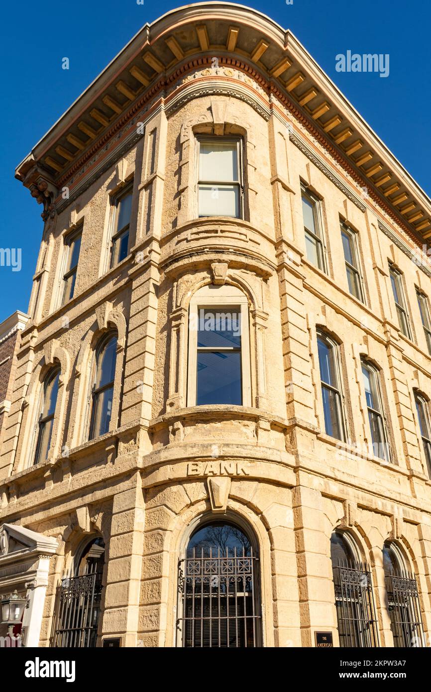 Old bank building details in the morning sun. Madison, Wisconsin Stock Photo Alamy