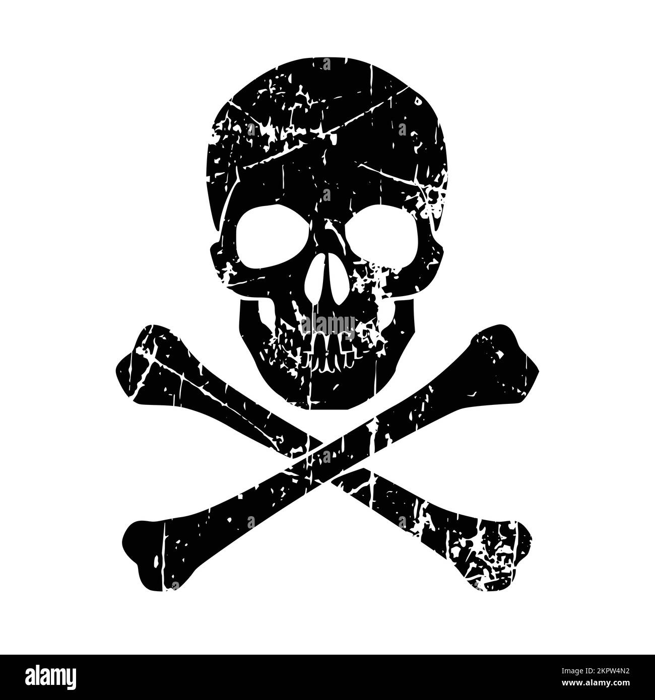 classic distressed grunge skull and crossbones symbol silhouette isolated on white background vector Stock Vector