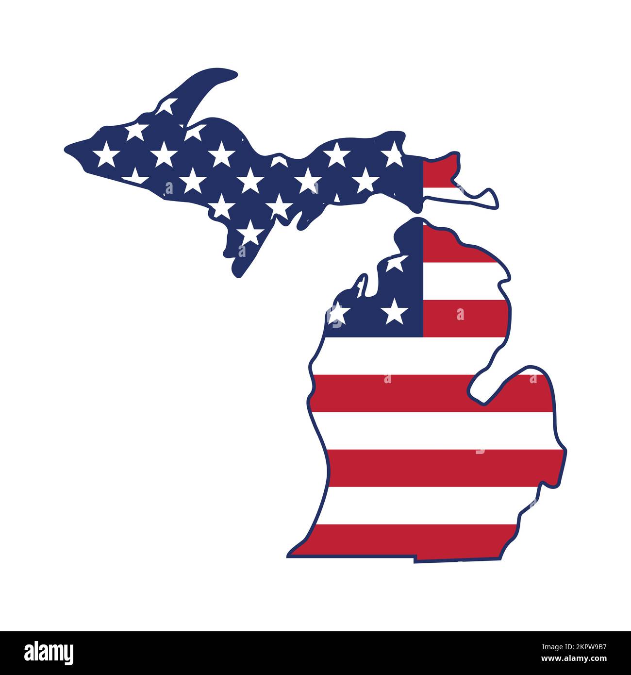 Michigan simplified state map shape with USA flag vector isolated on ...