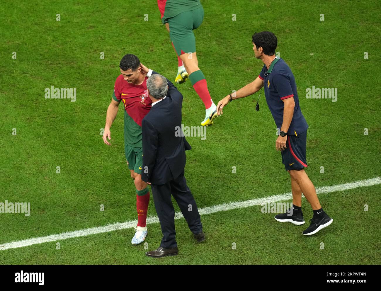 Portugal's Cristiano Ronaldo greeted by manager Fernando Santos after