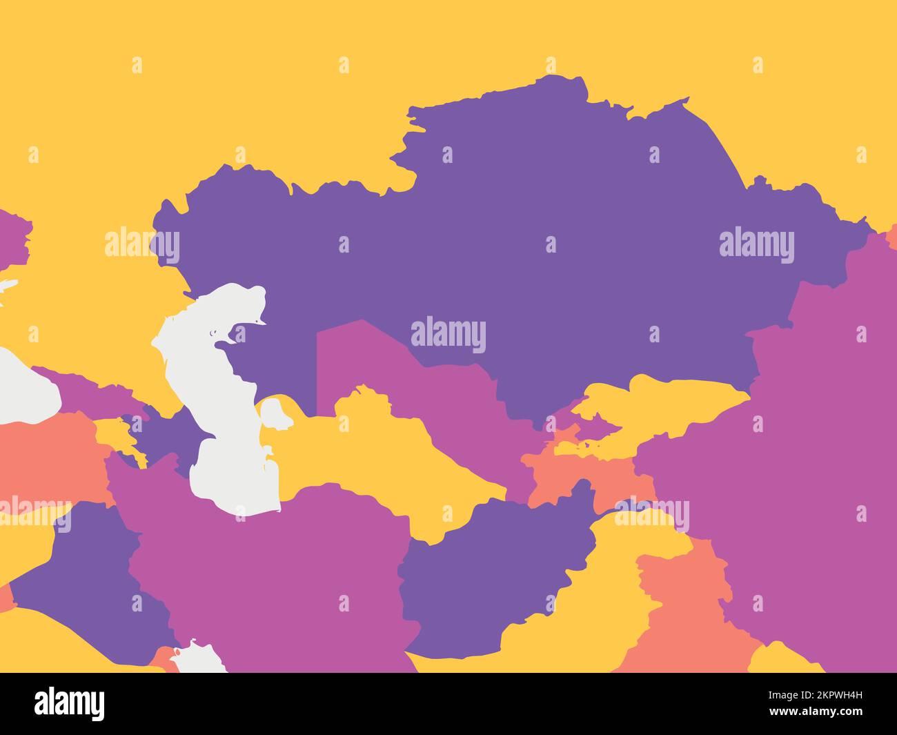 Central Asia blank map. High detailed political map of central asian 