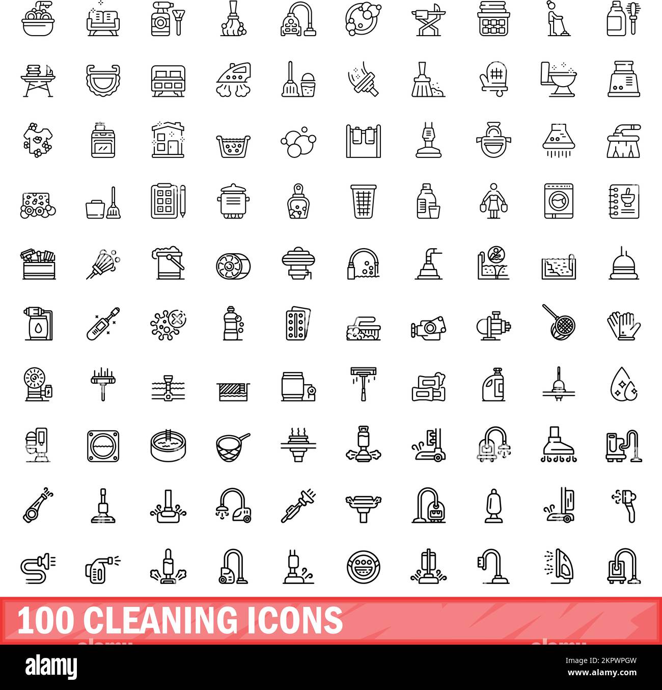 100 cleaning icons set. Outline illustration of 100 cleaning icons ...