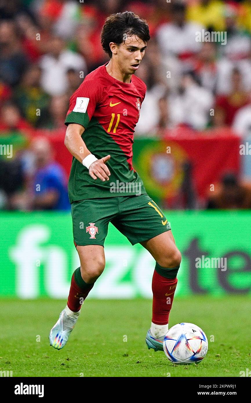 Lusail City, Qatar. 28th Nov, 2022. LUSAIL CITY, QATAR - NOVEMBER 28: Joao Felix of Portugal runs with the ball during the Group H - FIFA World Cup Qatar 2022 match between Portugal and Uruguay at the Lusail Stadium on November 28, 2022 in Lusail City, Qatar (Photo by Pablo Morano/BSR Agency) Credit: BSR Agency/Alamy Live News Stock Photo