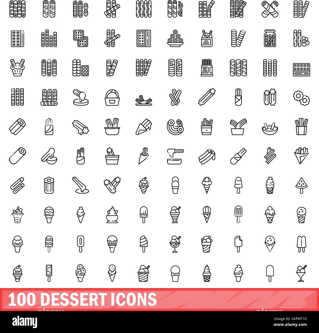100 dessert icons set. Outline illustration of 100 dessert icons vector ...