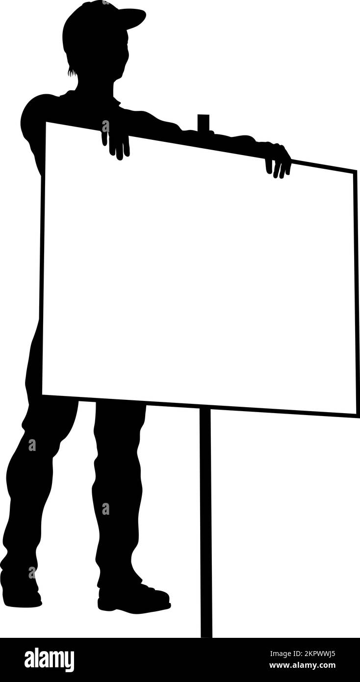 Protest Rally March Picket Sign Silhouette Person Stock Vector Image