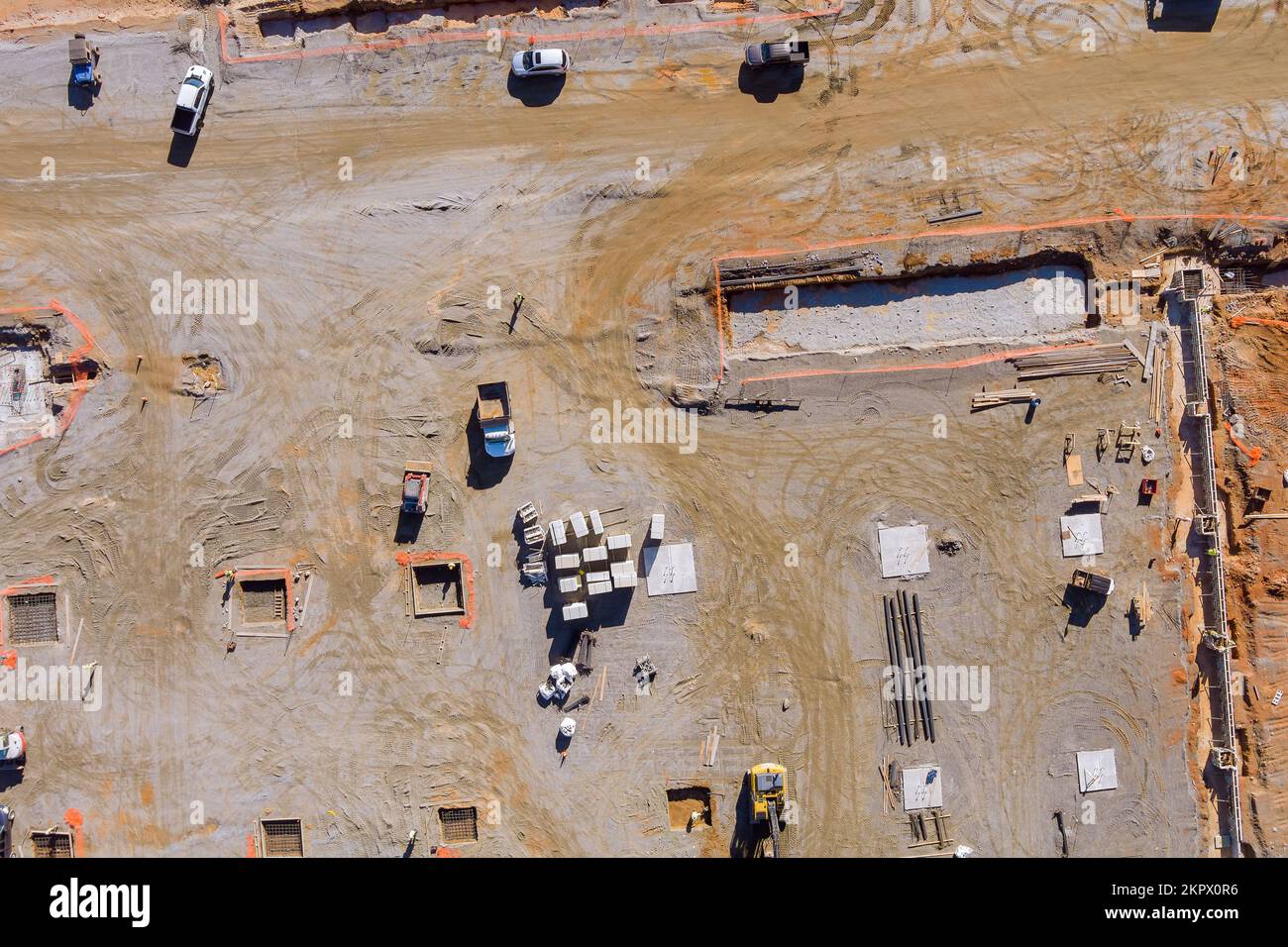 Preparing for pouring of concrete foundations construction new building