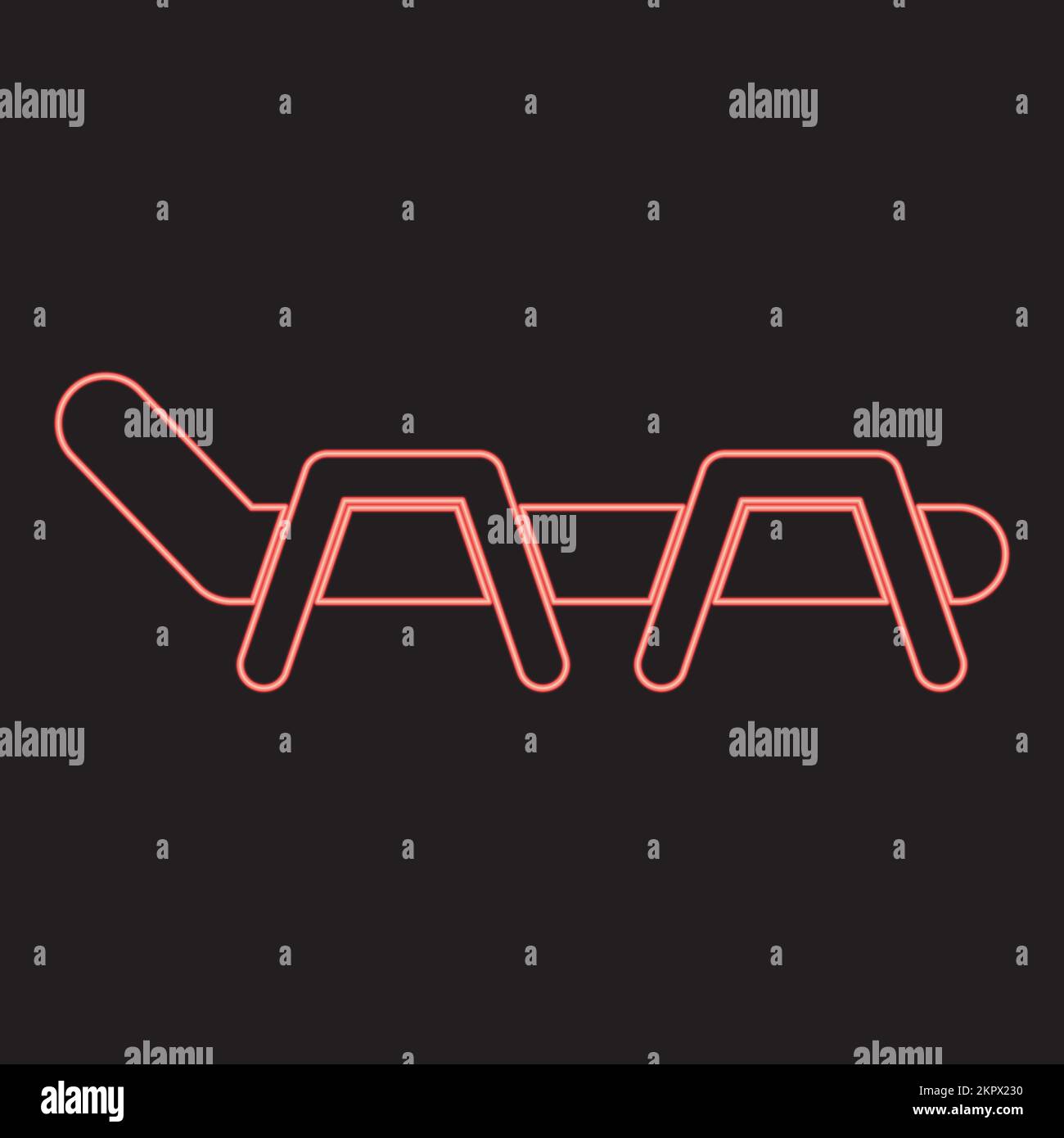 Neon beach chair chaise longue beach bed red color vector illustration
