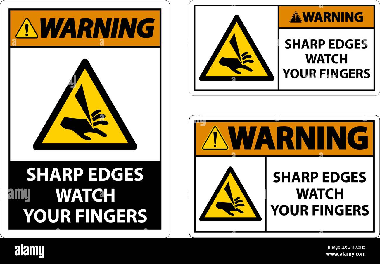 Warning Sharp Edges Watch Your Fingers On White Background Stock Vector