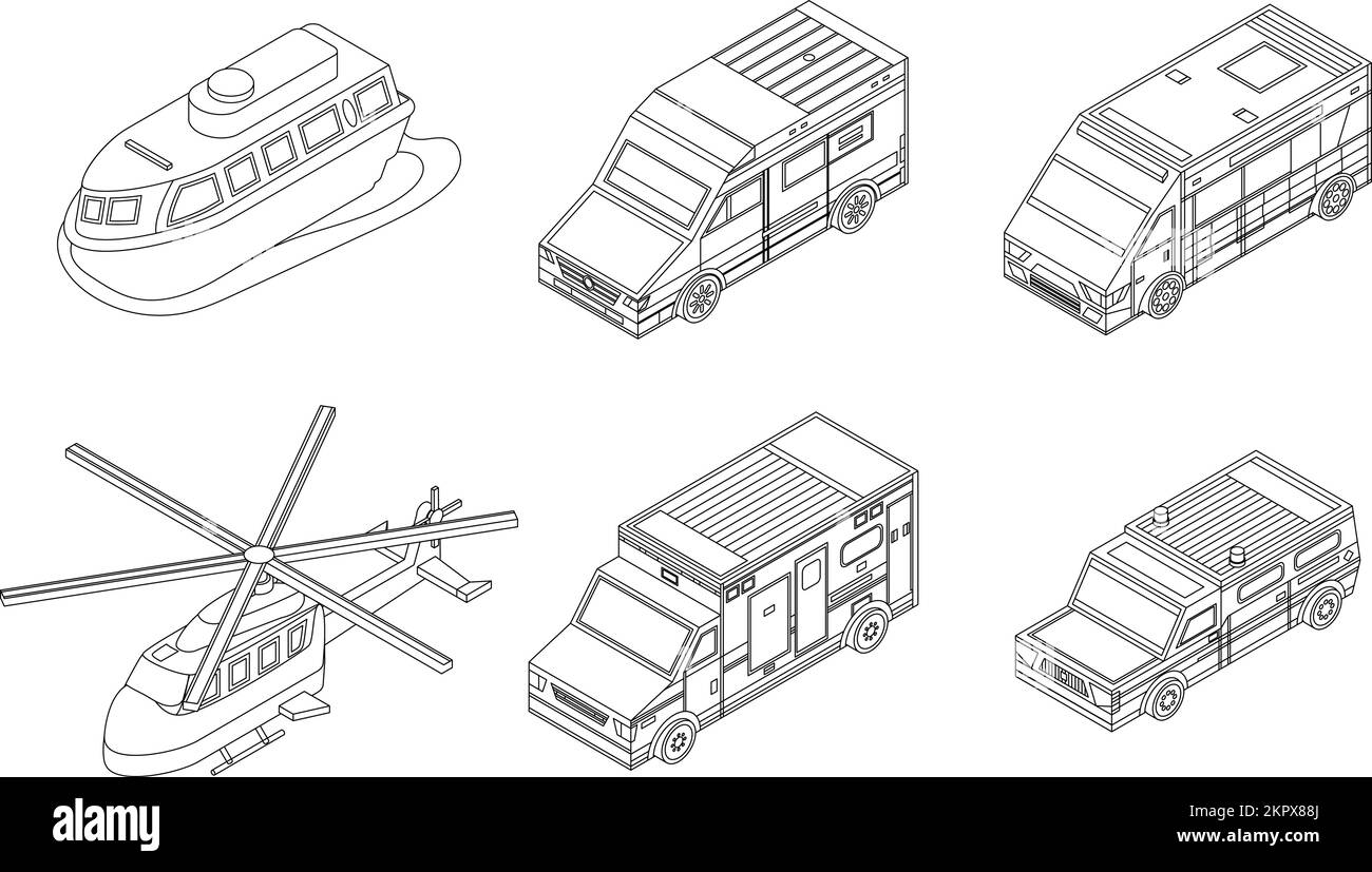 Ambulance icon set. Isometric set of ambulance vector icons outline ...