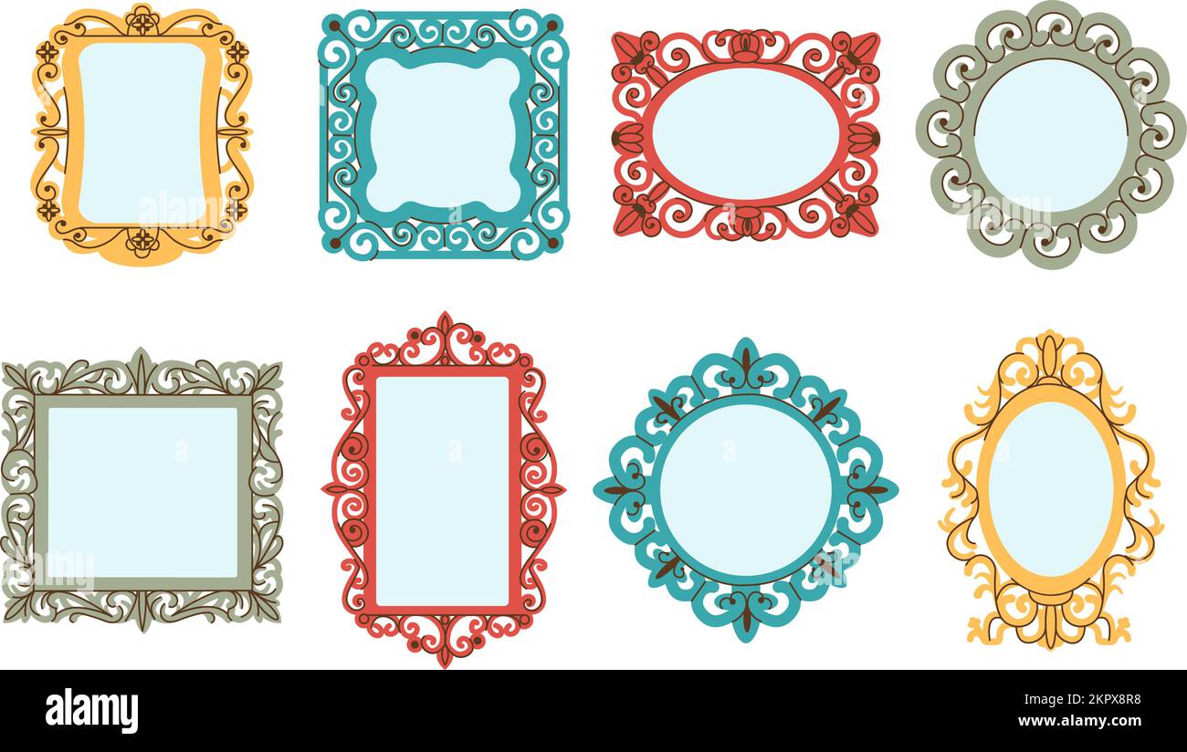 Decorative mirrors in vintage ornate royal frames. Wall mirror for
