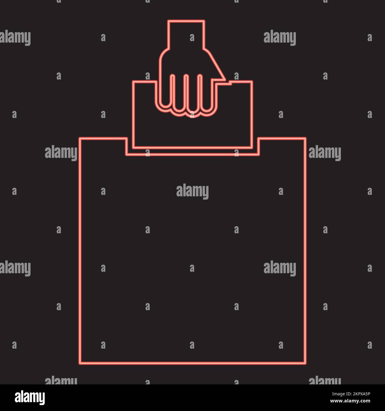 Neon hand puts a blank in a box for suggestion the voter throws a ticket red color vector illustration image flat style light Stock Vector