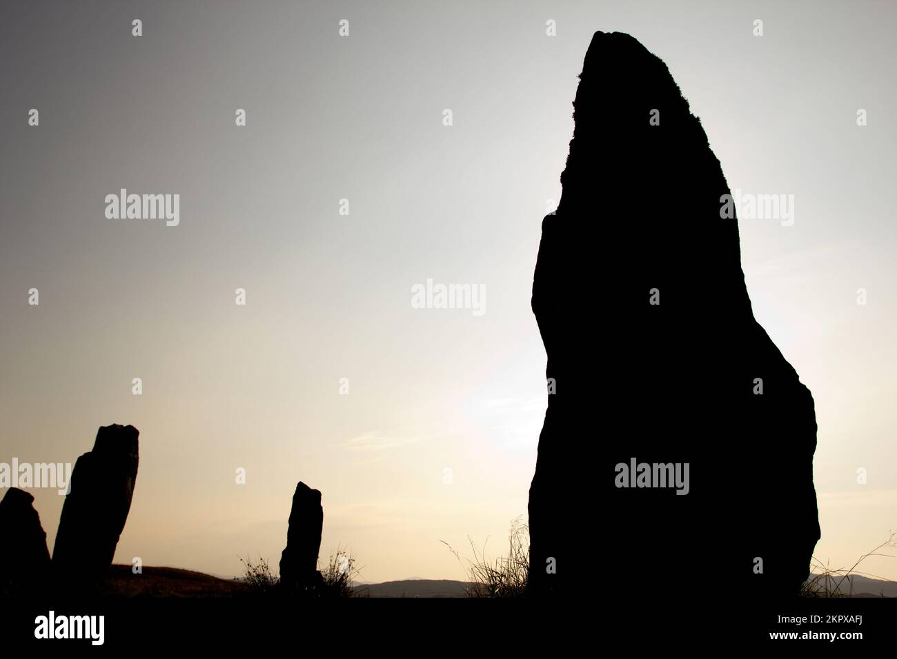 Silhouette of a Stone Circle at Callanish, Isle of Lewis, Scotland Stock Photo