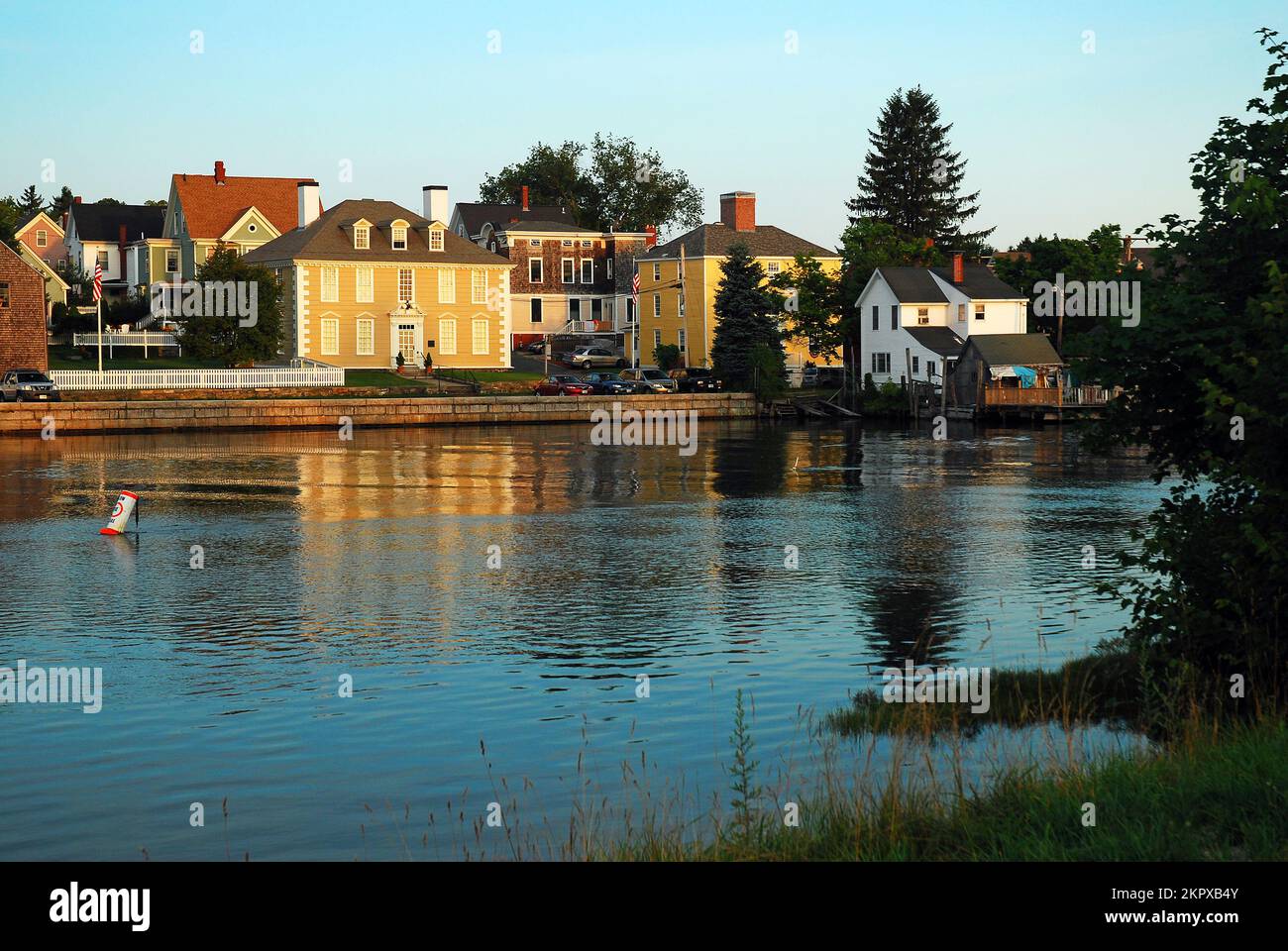 Historic homes of Portsmouth New Hampshire line the waterfront of the